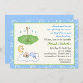 Invitation Bébé mignon garçon dormant saupoudrer bleu et vert (Devant / Derrière)