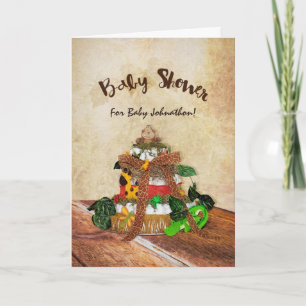 Invitation Bébé mignon garçon Jungle Baby shower de gâteau de