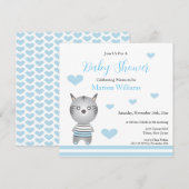 Invitation Bébé mignon garçon Zebra Coeurs Bleus (Devant / Derrière)