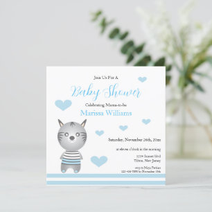 Invitation Bébé mignon garçon Zebra Coeurs Bleus