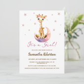 Invitation Bébé mignon Giraffe Aquarelle fille Baby shower (Debout devant)
