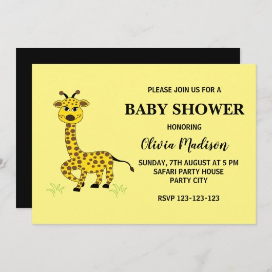 Invitation Bébé mignon Giraffe Baby shower fille (Devant / Derrière)