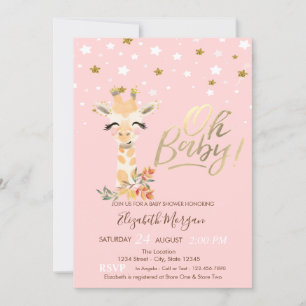 Invitation Bébé mignon Giraffe Etoiles Baby shower
