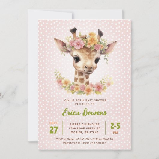 Invitation Bébé mignon Giraffe Girl Wild Safari Douche Sprink (Devant)