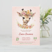 Invitation Bébé mignon Giraffe Girl Wild Safari Douche Sprink (Debout devant)