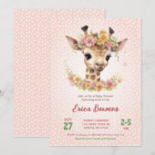 Invitation Bébé mignon Giraffe Girl Wild Safari Douche Sprink (Devant / Derrière)