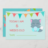 Invitation Bébé mignon Jalon Mois Kitten coloré (Devant / Derrière)