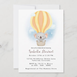 Invitation Bébé mignon Koala Balloon Baby shower Safari