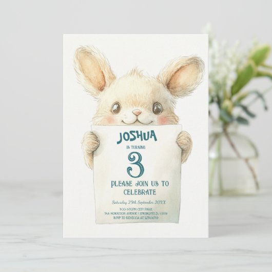 Invitation Bébé mignon lapin et Anniversaire de enfant des si (Debout devant)