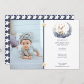 Invitation Bébé mignon lapin sur une lune Anniversaire des en (Devant / Derrière)