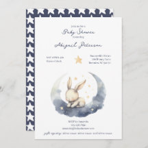 Bébé mignon lapin sur une lune avec Baby shower ét