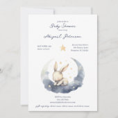 Invitation Bébé mignon lapin sur une lune avec Baby shower ét (Devant)