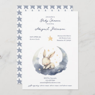 Invitation Bébé mignon lapin sur une lune avec Baby shower ét