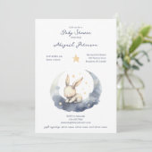 Invitation Bébé mignon lapin sur une lune avec Baby shower ét (Debout devant)