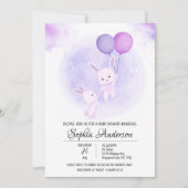 Invitation Bébé mignon lapins avec Baby shower de fille de ba (Devant)