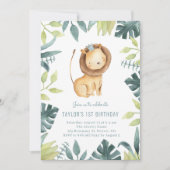 Invitation Bébé mignon Lion Prince Tropical Jungle Anniversai (Devant)