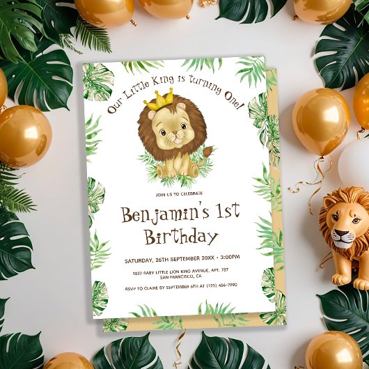 Invitation Bébé mignon Lion sauvage Une aquarelle 1er anniver
