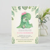 Invitation Bébé mignon maman Dinosaure fille Baby shower Spri (Debout devant)