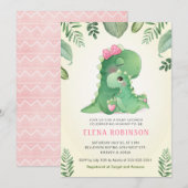 Invitation Bébé mignon maman Dinosaure fille Baby shower Spri (Devant / Derrière)