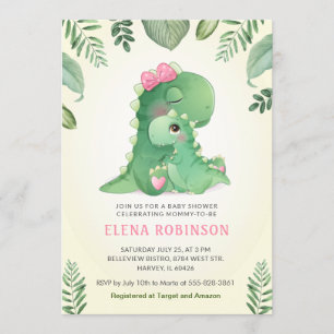 Invitation Bébé mignon maman Dinosaure fille Baby shower Spri