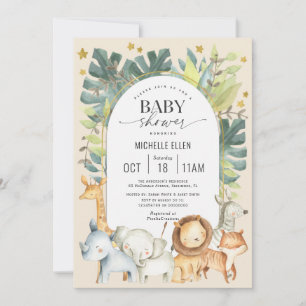 Invitation Bébé mignon moderne animaux Safari thème bébé garç