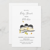 Invitation Bébé mignon oiseau 3 poulets sur la branche de l'a (Devant / Derrière)