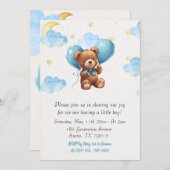 Invitation Bébé mignon ours en peluche (Devant / Derrière)