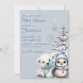 Invitation Bébé mignon Ours polaire et pingouin Pôle Nord hiv (Devant)