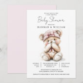 Invitation Bébé mignon ours Teddy Baby shower fille (Devant / Derrière)