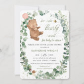 Invitation Bébé mignon Ours vert Baby shower fille (Devant)