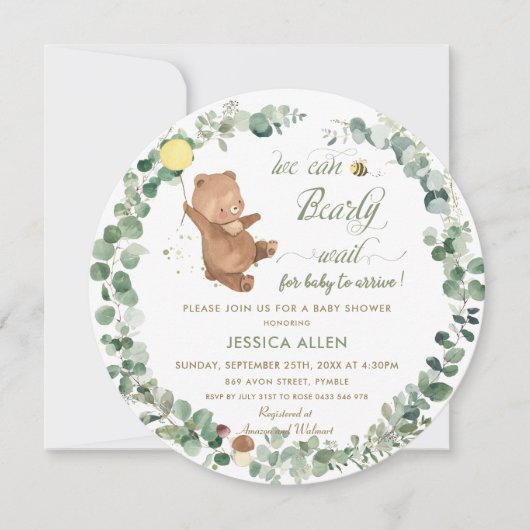 Invitation Bébé mignon Ours vert Baby shower neutre genre (Devant)