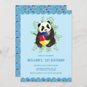 Invitation Bébé mignon Panda Jouer Ball 1er Anniversaire fête (Devant / Derrière)