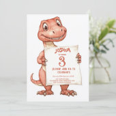 Invitation Bébé mignon Red Dinosaur Anniversaire de enfant Pa (Debout devant)