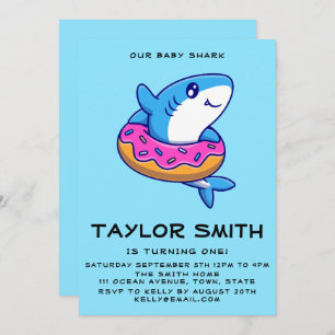 Invitation Bébé mignon requin avec noisette fête d'anniversai