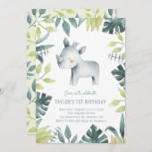 Invitation Bébé mignon Rhinoceros Tropical Jungle Anniversair (Devant / Derrière)