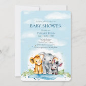 Invitation Bébé mignon Safari animal éléphant Lion zèbre douc (Devant)