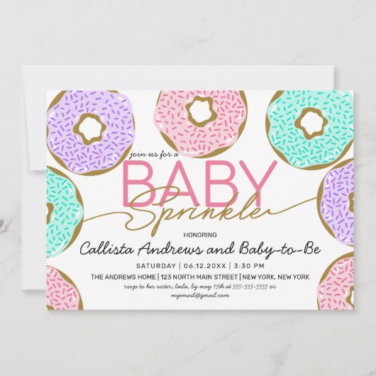 Invitation Bébé mignon Saupoudrer rose vert pourpre Douche à  (Devant)