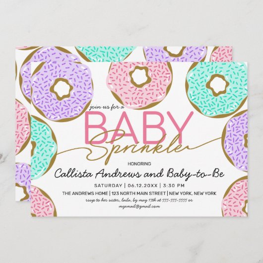 Invitation Bébé mignon Saupoudrer rose vert pourpre Douche à  (Devant / Derrière)