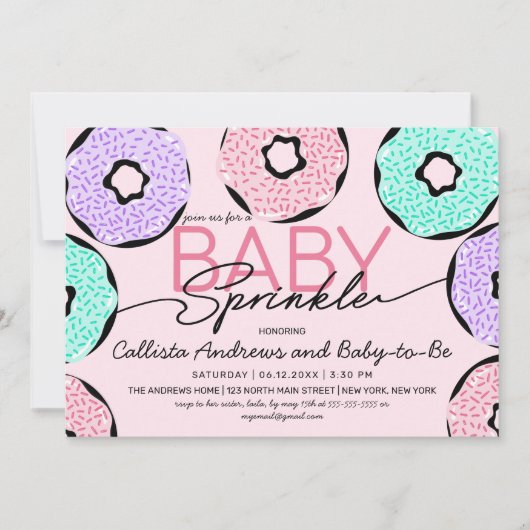 Invitation Bébé mignon Saupoudrer rose vert pourpre Douche à (Devant)