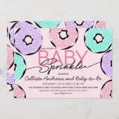 Invitation Bébé mignon Saupoudrer rose vert pourpre Douche à (Devant / Derrière)