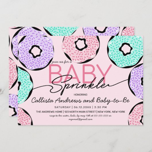 Invitation Bébé mignon Saupoudrer rose vert pourpre Douche à  (Devant / Derrière)