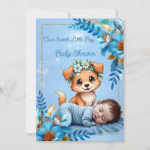 Invitation Bébé mignon shower garçon bleu petit chiot (Devant)