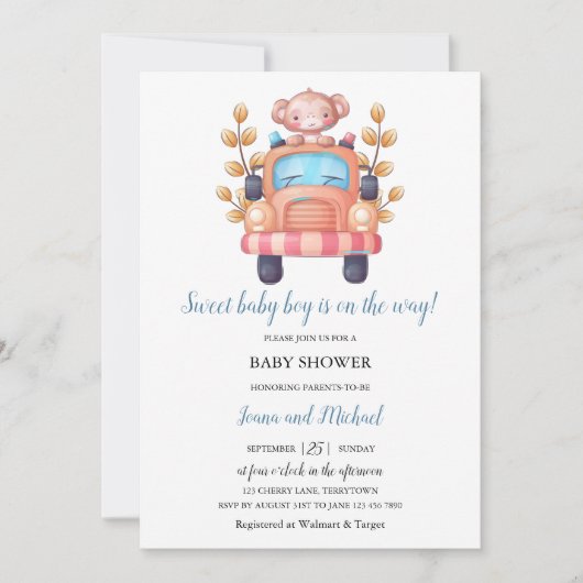 Invitation Bébé mignon singe (Devant)