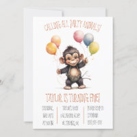 Bébé mignon singe avec ballons fête d'anniversaire