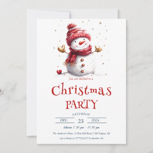 Invitation Bébé mignon Snowman fête de Noël (Devant)