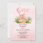 Invitation Bébé mignon tourne une fille rose 1er anniversaire (Devant)
