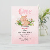 Invitation Bébé mignon tourne une fille rose 1er anniversaire (Debout devant)