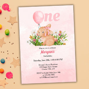 Invitation Bébé mignon tourne une fille rose 1er anniversaire