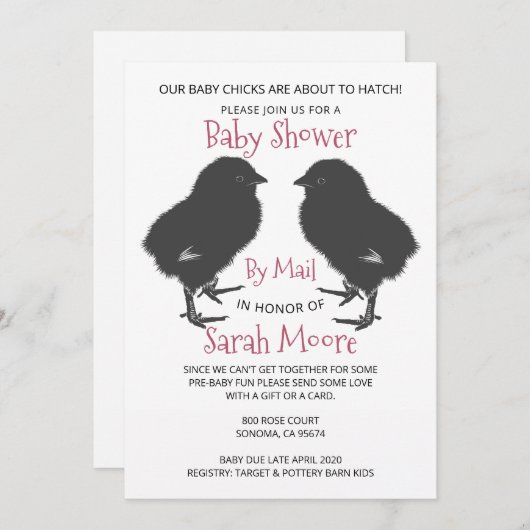 Invitation Bébé mignon Twins Baby shower par la poste (Devant / Derrière)