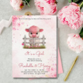 Invitation Bébé mignon vache rose Baby shower floral C'est un